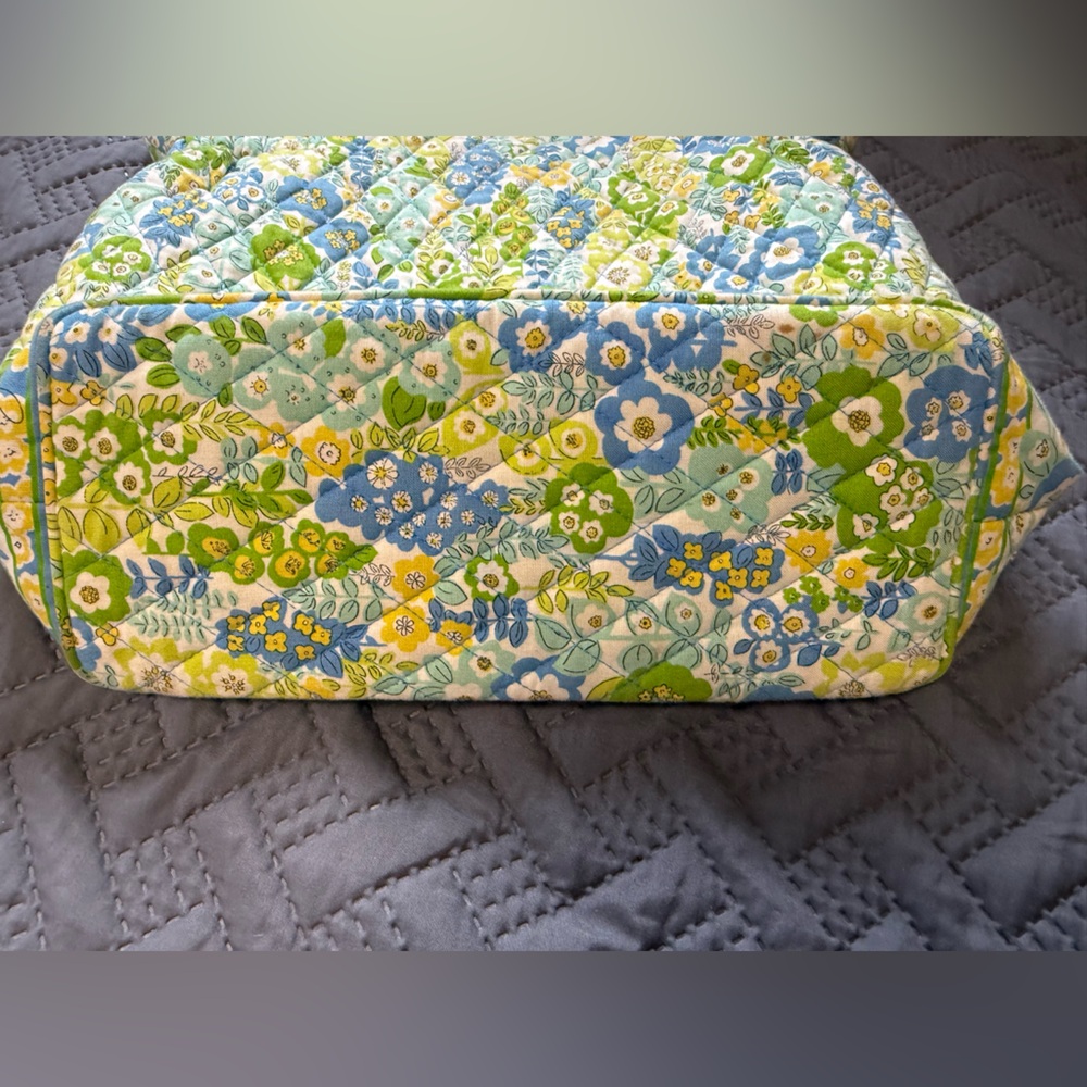 Vera Bradley English Meadow Quilted Tote Bag Blue Green Floral Retired Pattern - Picture 11 of 11